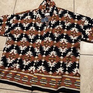 Lucky Brand Sweater Women 2X Aztec Southwestern Cardigan Shawl Collar Open Front
